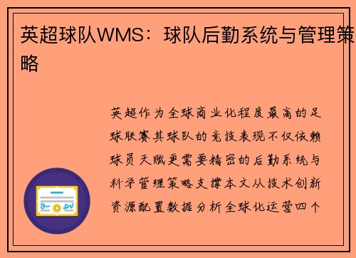 英超球队WMS：球队后勤系统与管理策略