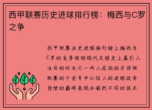 西甲联赛历史进球排行榜:梅西与C罗之争